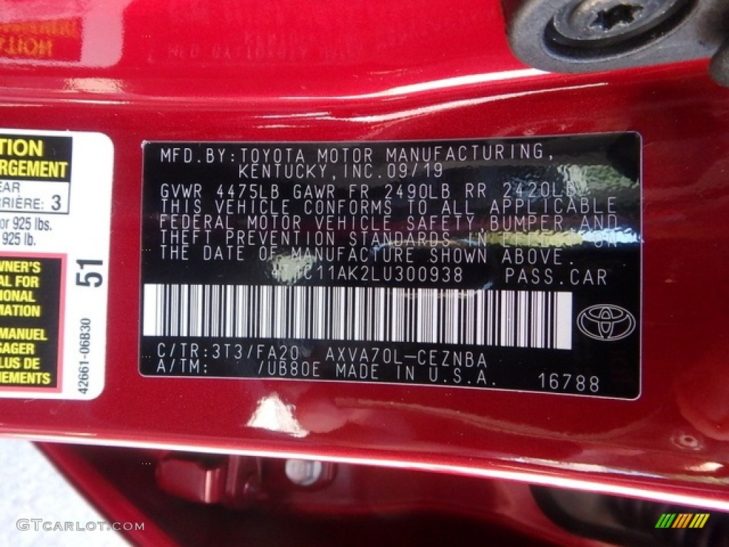 2020 Camry Color Code 3T3 for Ruby Flare Pearl Photo #135728394