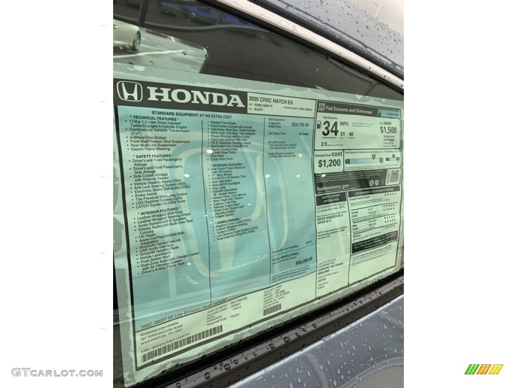 2020 Honda Civic EX Hatchback Window Sticker Photo #135734223