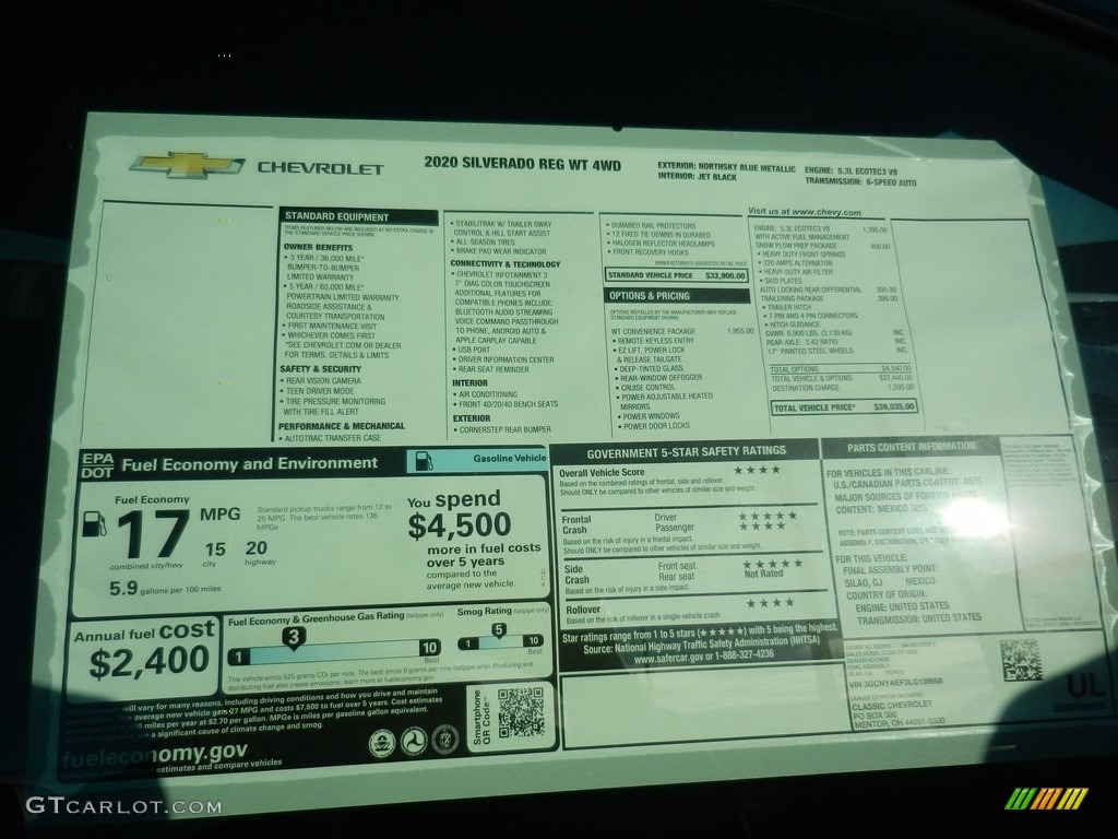 2020 Chevrolet Silverado 1500 Wt Regular Cab 4x4 Window Sticker Photo 135748335 Gtcarlot Com