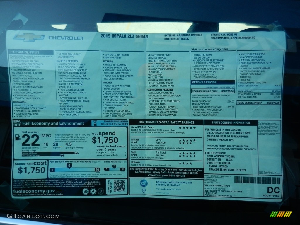 2019 Chevrolet Impala Premier Window Sticker Photo #135748533