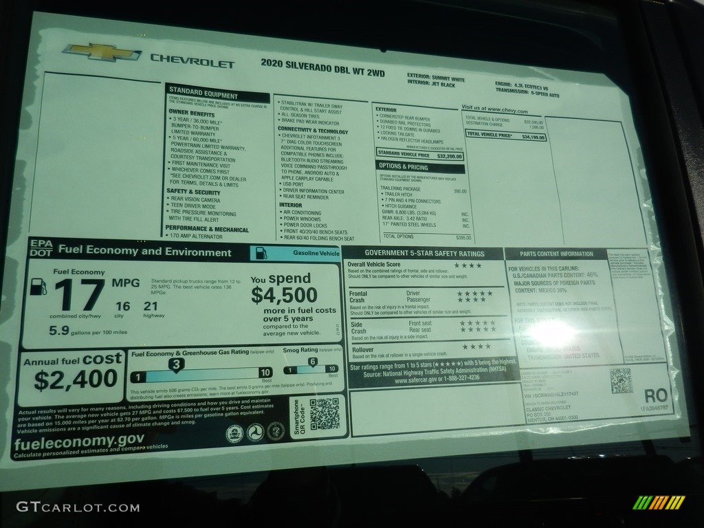 2020 Chevrolet Silverado 1500 WT Double Cab Window Sticker Photo #135750360