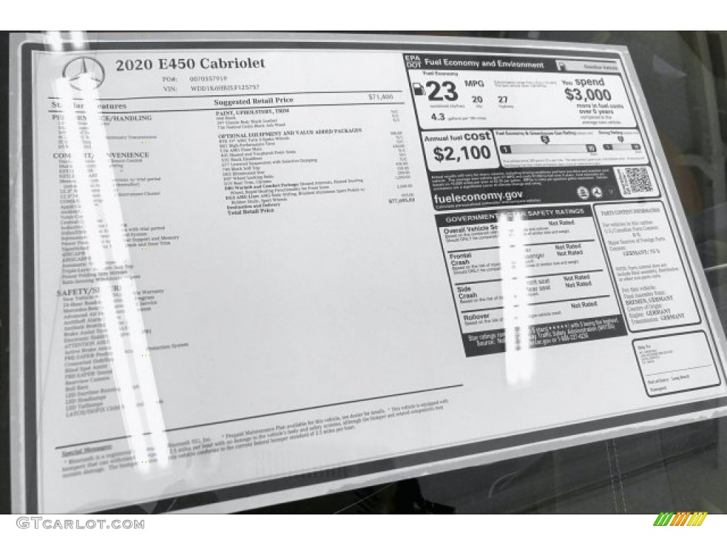 2020 Mercedes-Benz E 450 Cabriolet Window Sticker Photo #135755754