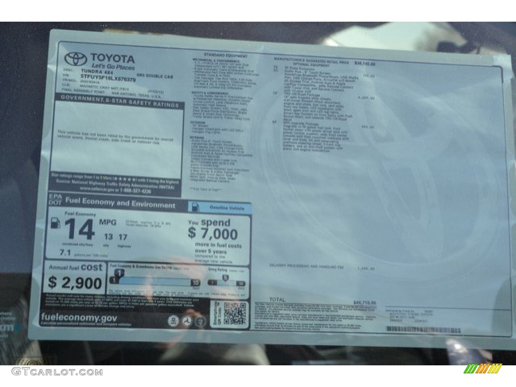 2020 Toyota Tundra SR5 Double Cab 4x4 Window Sticker Photo #135758646