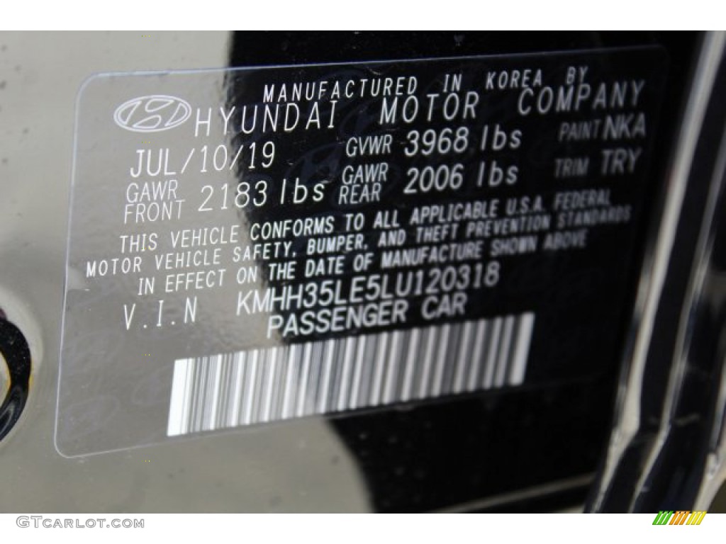 2020 Elantra GT Color Code NKA for Black Noir Pearl Photo #135758829