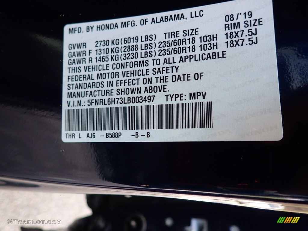 2020 Odyssey Color Code B588P for Obsidian Blue Pearl Photo #135764969