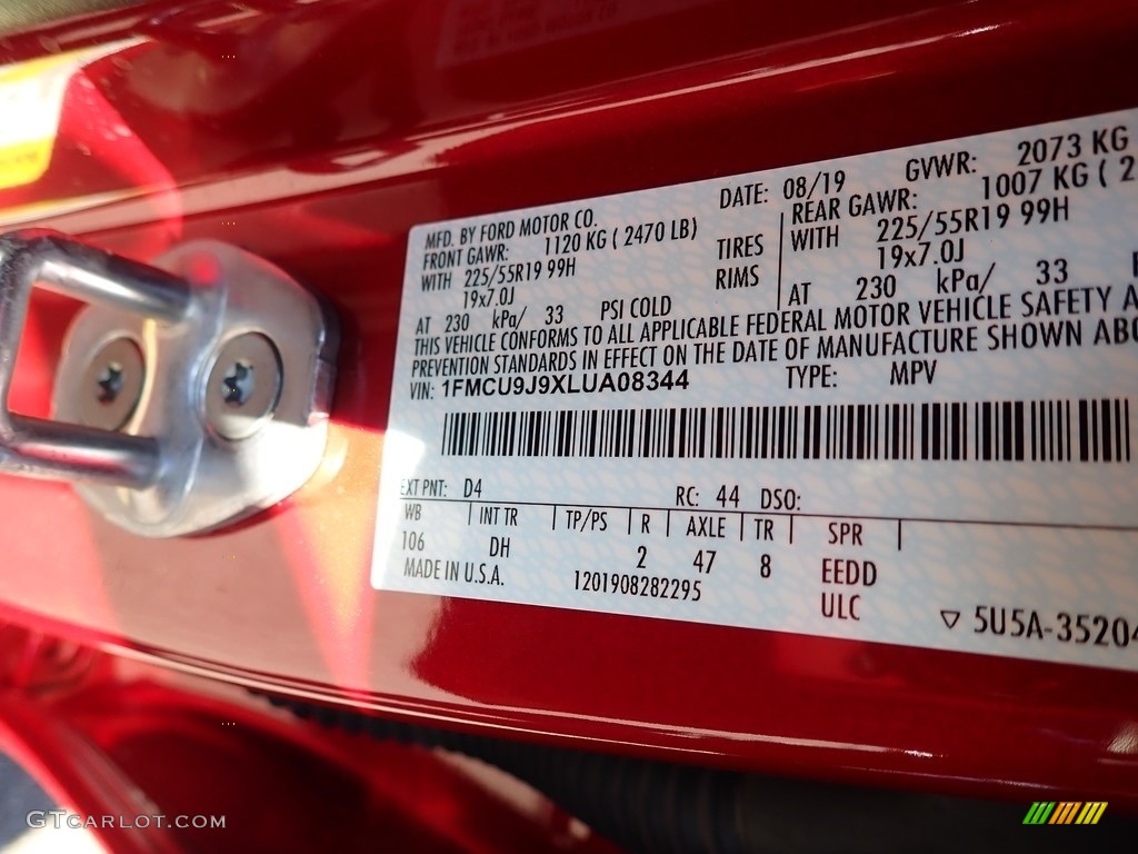 2020 Escape Color Code D4 for Rapid Red Metallic Photo #135779723