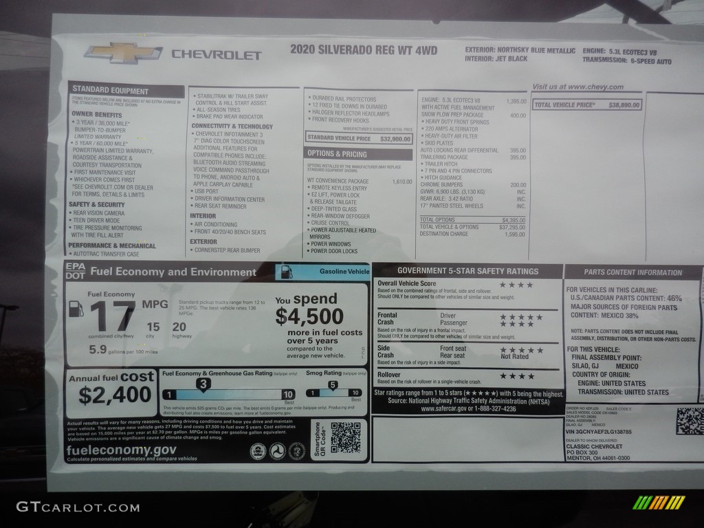 2020 Chevrolet Silverado 1500 WT Regular Cab 4x4 Window Sticker Photo #135781716