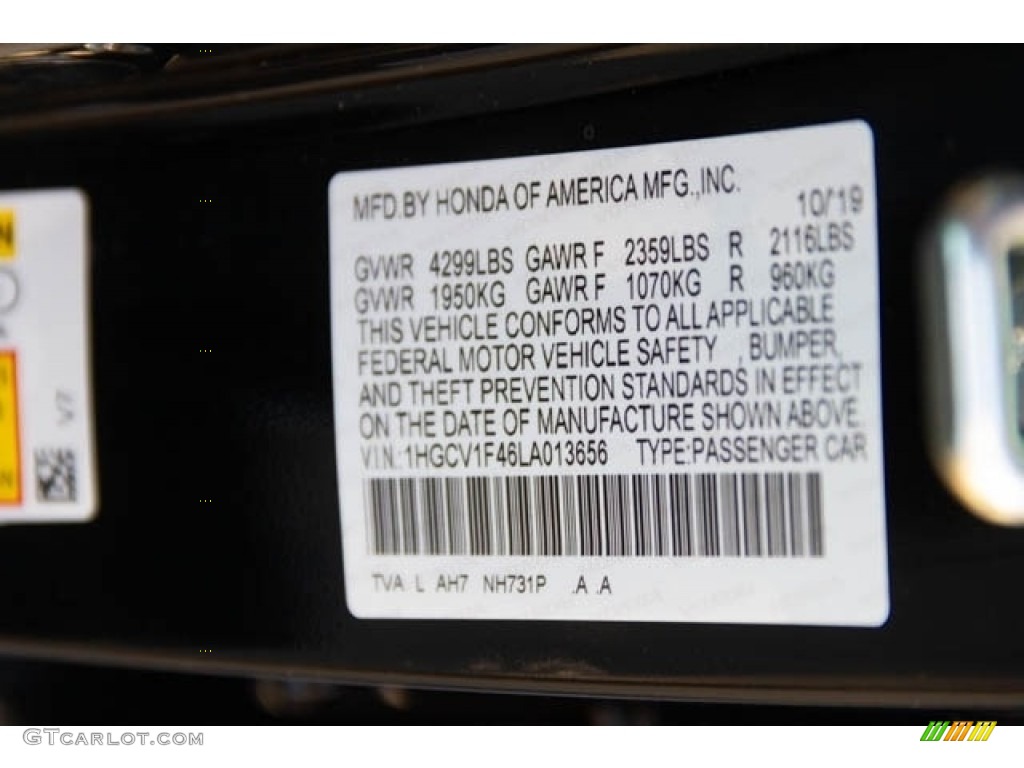 2020 Accord Color Code NH731P for Crystal Black Pearl Photo #135792863
