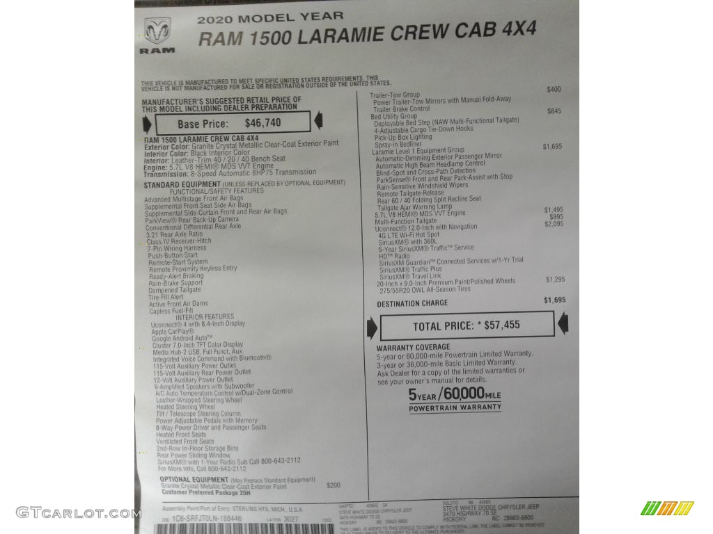 2020 1500 Laramie Crew Cab 4x4 - Granite Crystal Metallic / Black photo #37