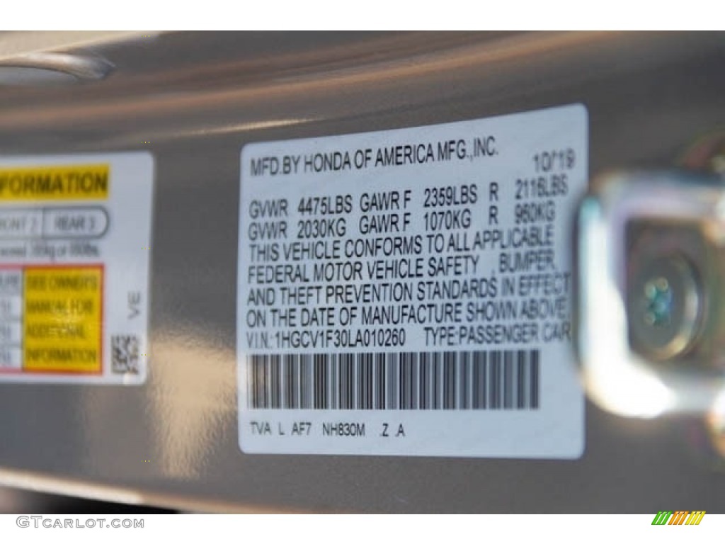 2020 Accord Color Code NH830M for Lunar Silver Metallic Photo #135797861