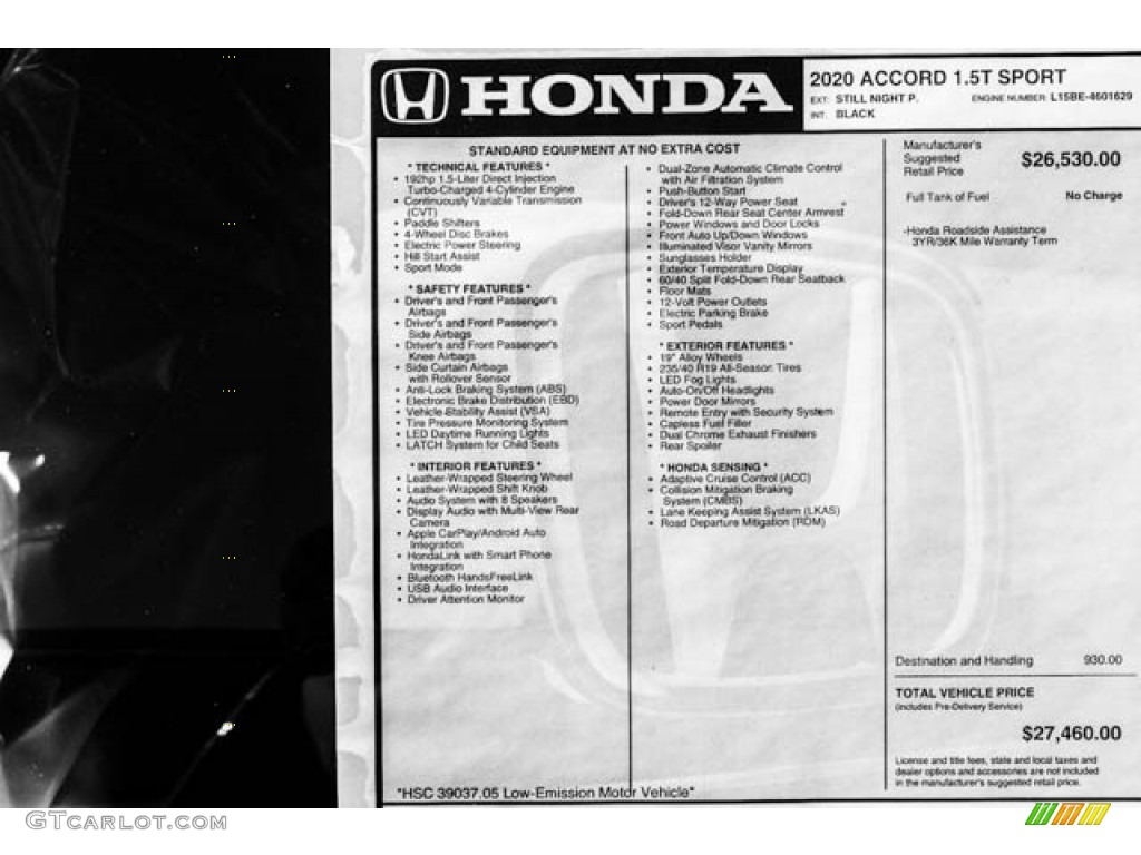 2020 Honda Accord Sport Sedan Window Sticker Photo #135803816