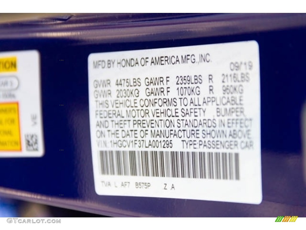 2020 Accord Color Code B575P for Still Night Pearl Photo #135803840