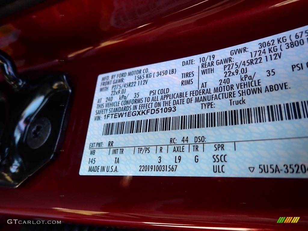 2019 F150 Color Code RR for Ruby Red Photo #135820546