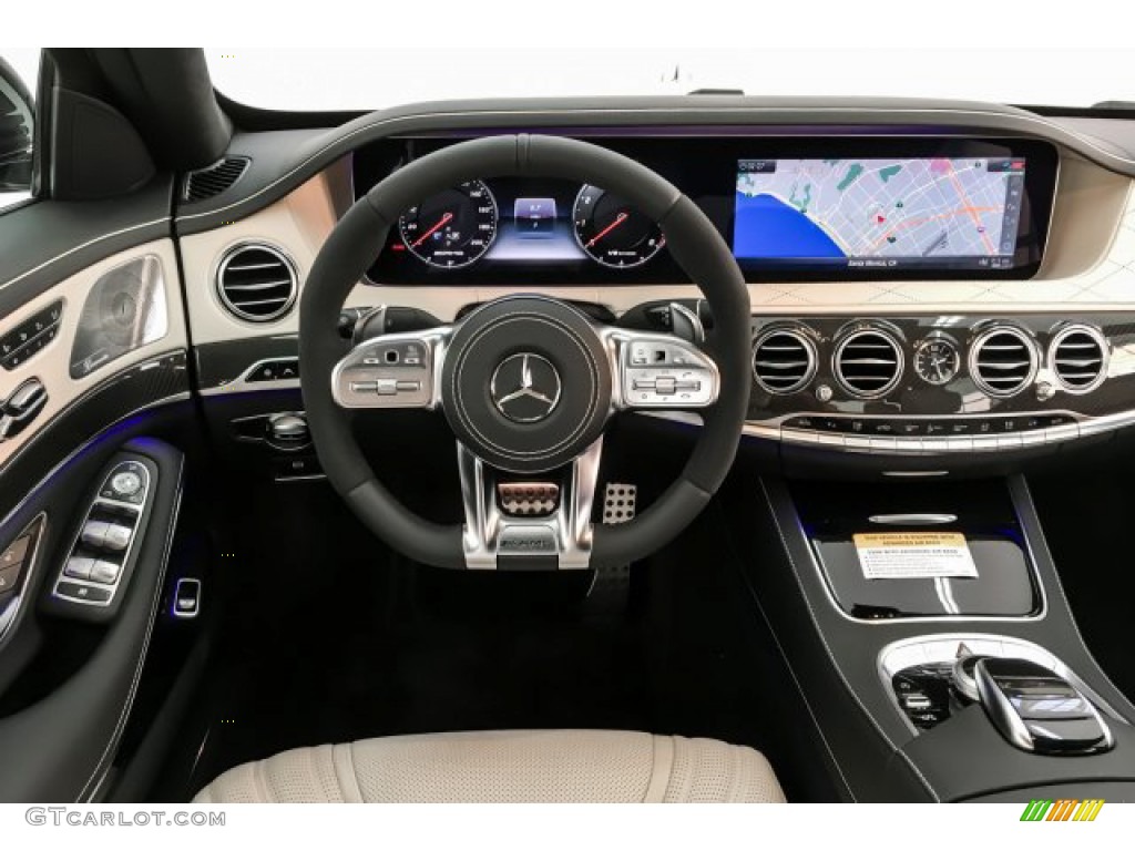 2019 Mercedes-Benz S AMG 63 4Matic Sedan Porcelain/Black Steering Wheel Photo #135825511