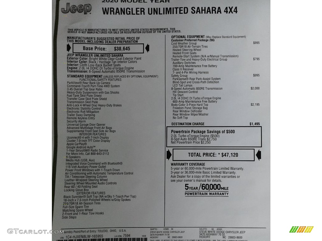 2020 Wrangler Unlimited Sahara 4x4 - Bright White / Black photo #32