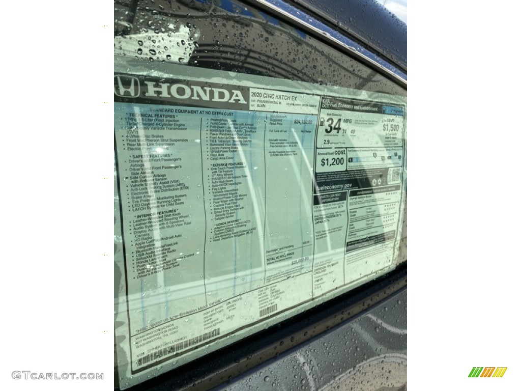 2020 Honda Civic EX Hatchback Window Sticker Photo #135851135