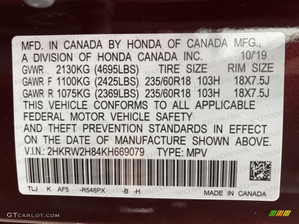 2019 CR-V EX-L AWD - Basque Red Pearl II / Gray photo #9