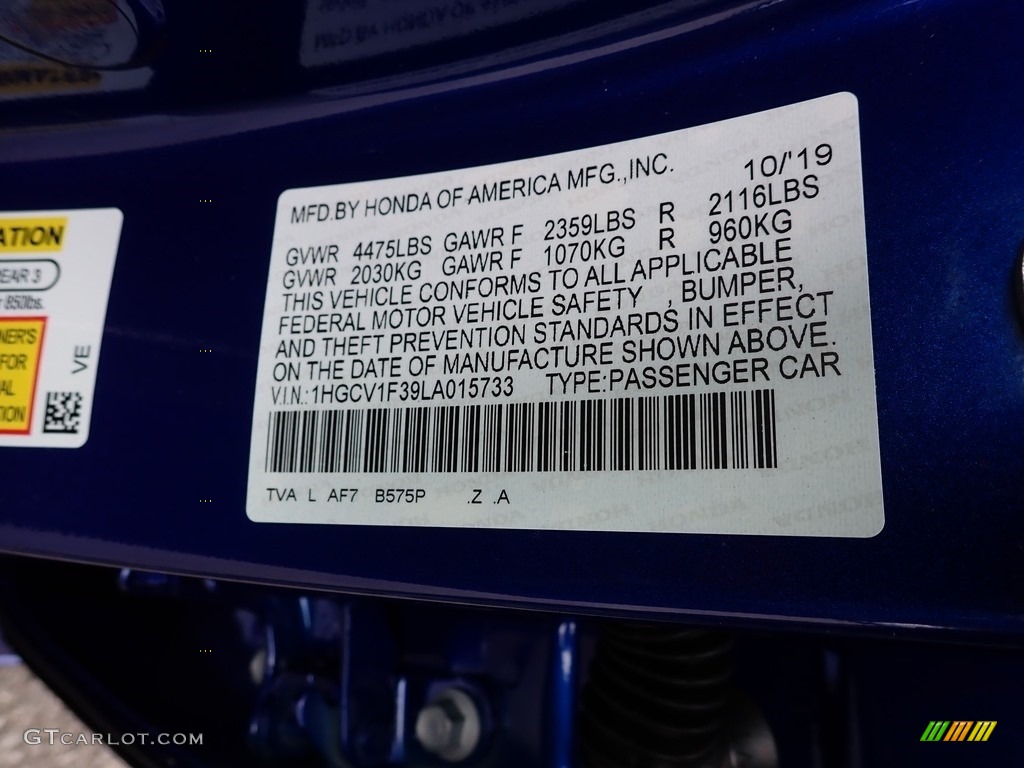 2020 Accord Color Code B575P for Still Night Pearl Photo #135862544