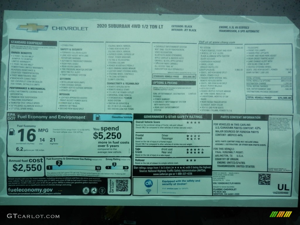 2020 Chevrolet Suburban LT 4WD Window Sticker Photo #135863032