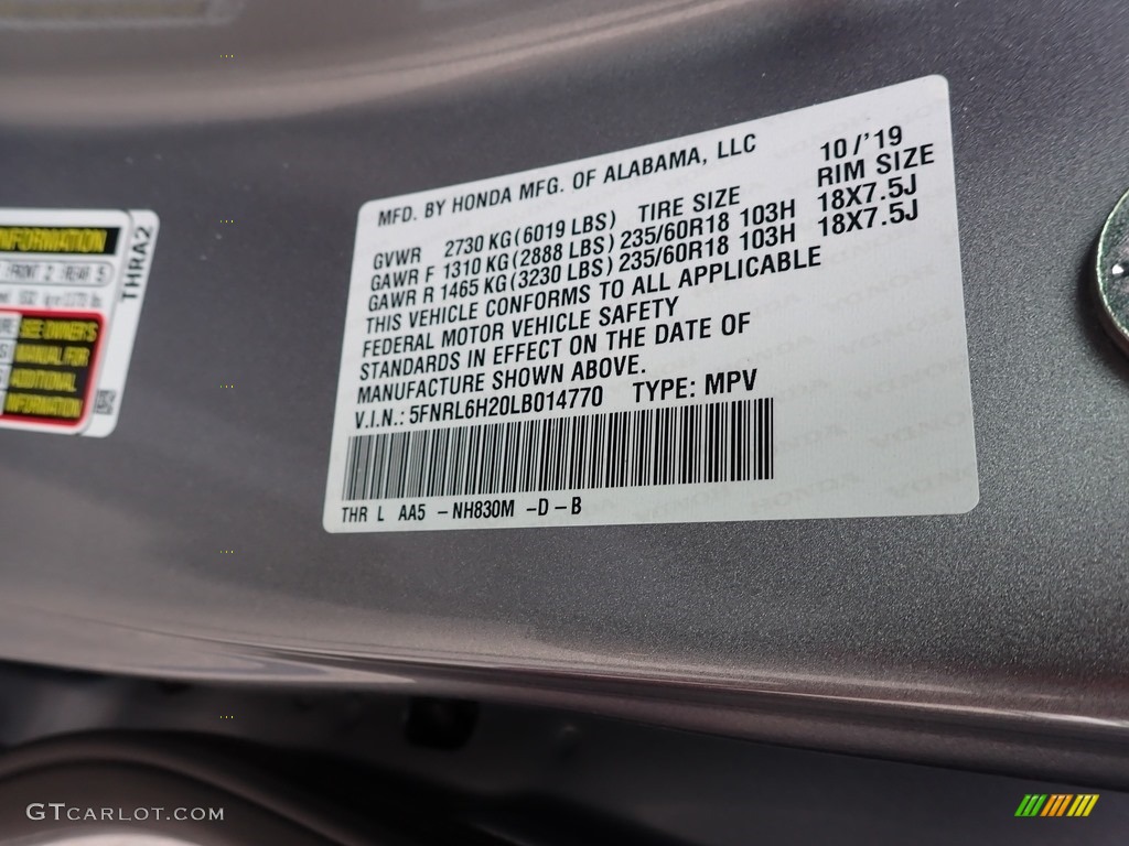 2020 Honda Odyssey LX Color Code Photos