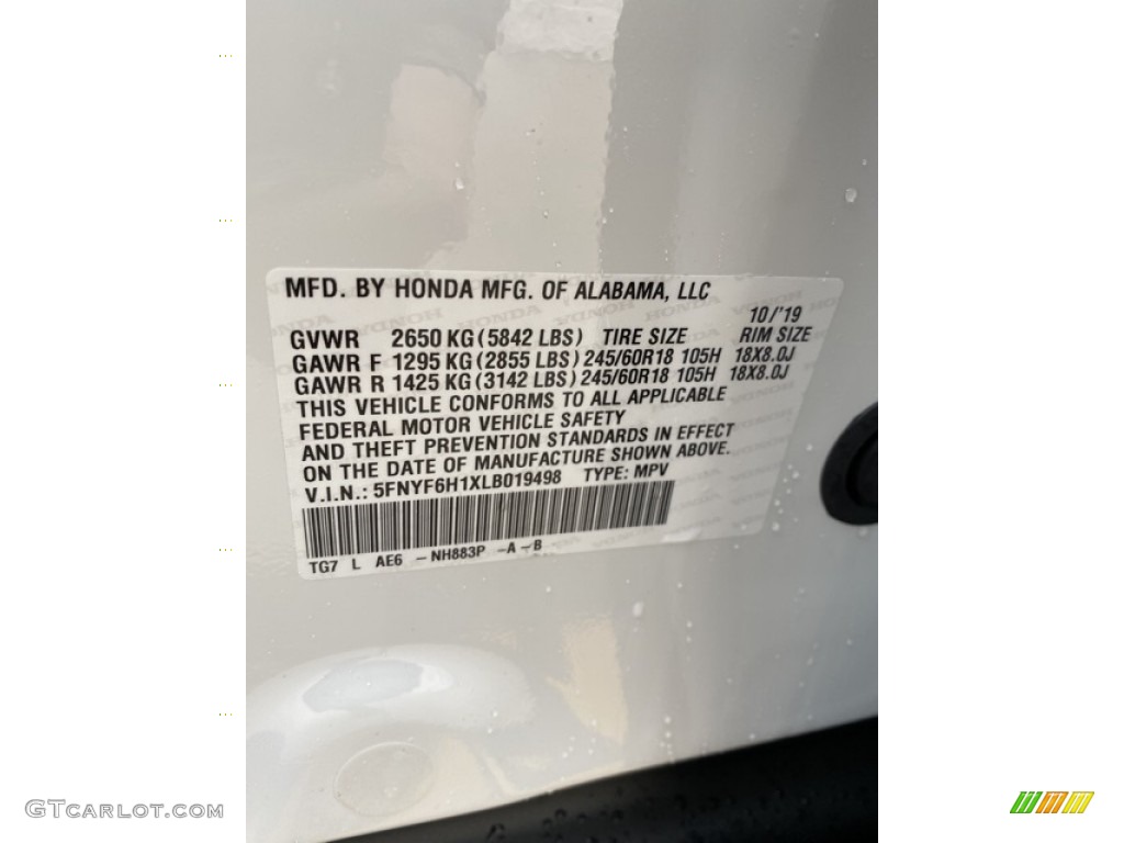 2020 Honda Pilot LX AWD Color Code Photos