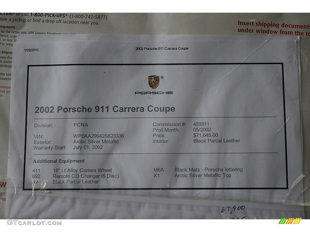 2002 Porsche 911 Carrera Coupe Info Tag Photo #135881916