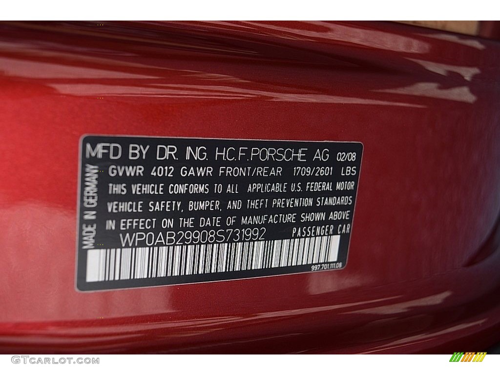 2008 Porsche 911 Carrera S Coupe Info Tag Photo #135882615