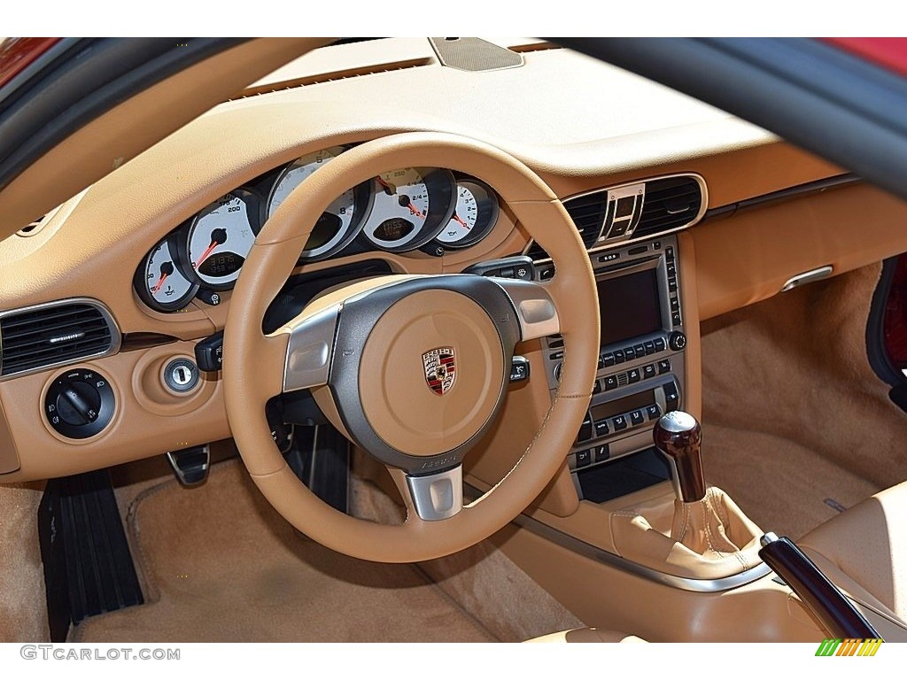 2008 Porsche 911 Carrera S Coupe Sand Beige Steering Wheel Photo #135882630
