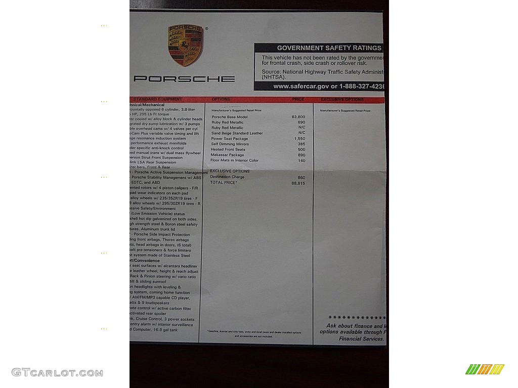 2008 Porsche 911 Carrera S Coupe Window Sticker Photo #135882996