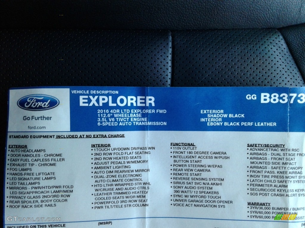 2016 Explorer Limited - Shadow Black / Ebony Black photo #38