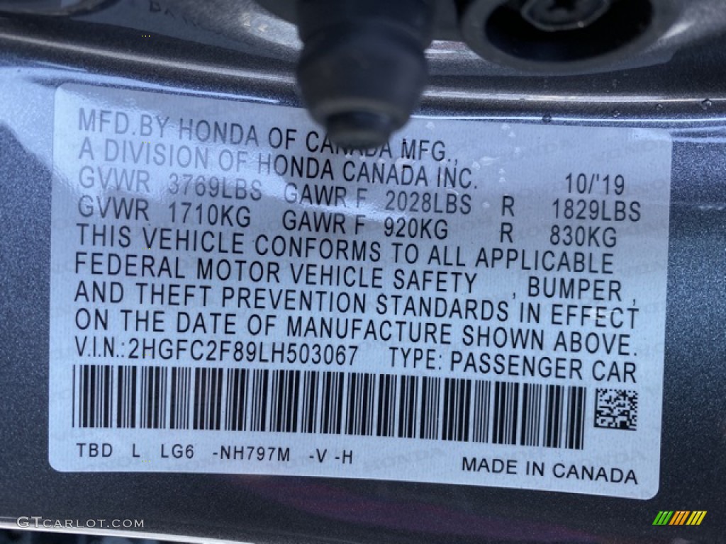 2020 Civic Color Code NH797M for Modern Steel Metallic Photo #135889905