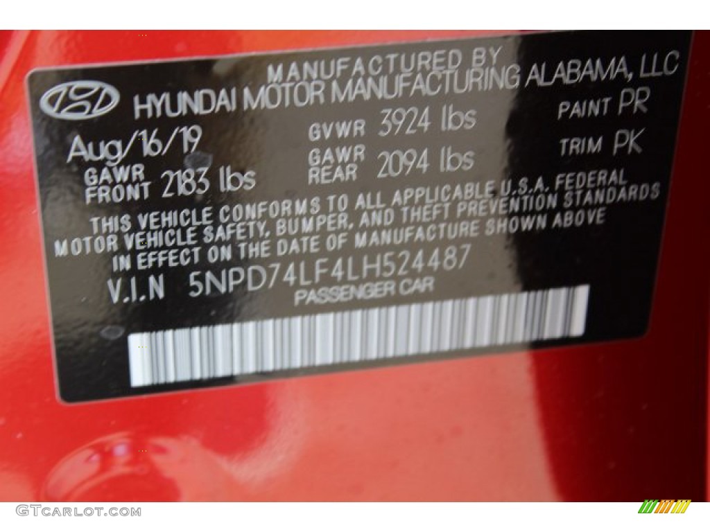 2020 Elantra Color Code PR for Scarlet Red Pearl Photo #135905677