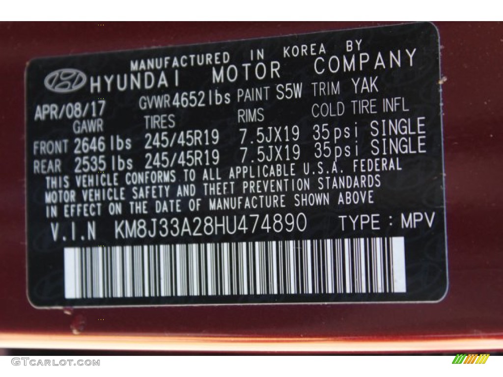 2017 Tucson Color Code S5W for Ruby Wine Photo #135905827