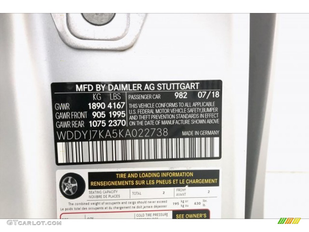 2019 AMG GT Color Code 982 for designo Iridium Silver Magno (Matte) Photo #135909245