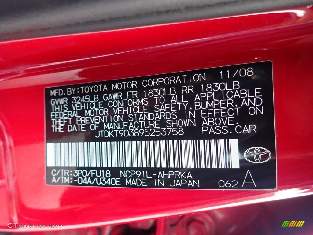 2009 Yaris Color Code 3PO for Absolutely Red Photo #135916979