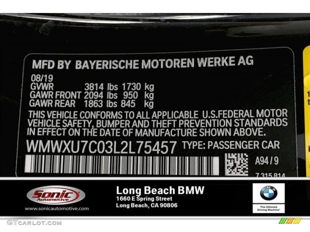 2020 Hardtop Color Code A94 for Midnight Black Metallic Photo #135925174