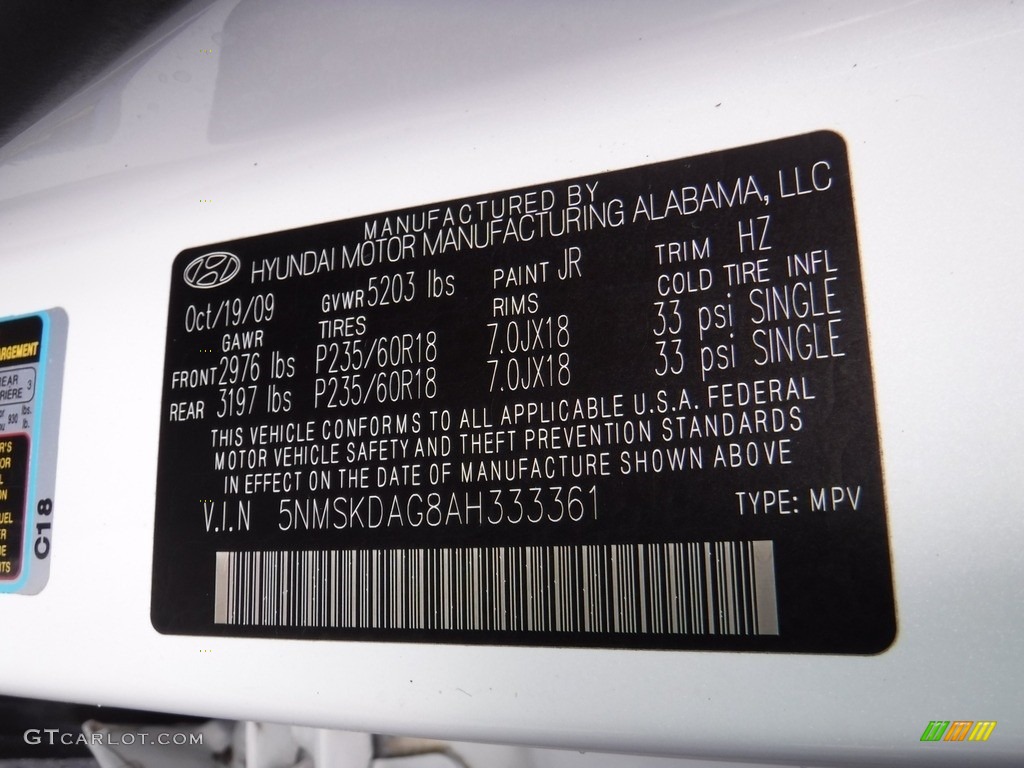 2010 Santa Fe Limited 4WD - Pearl White / Cocoa Black photo #26