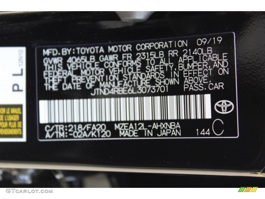2020 Corolla Hatchback Color Code 218 for Midnight Black Metallic Photo #135927439