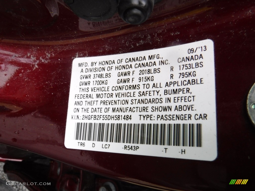 2013 Civic LX Sedan - Crimson Red Pearl / Beige photo #24