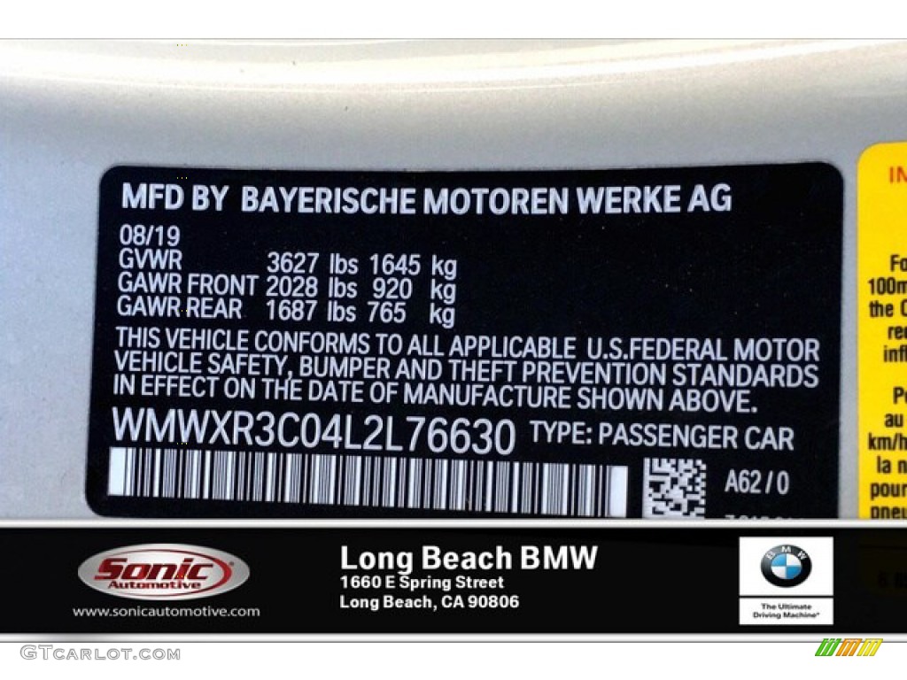 2020 Hardtop Color Code A62 for White Silver Metallic Photo #135935272