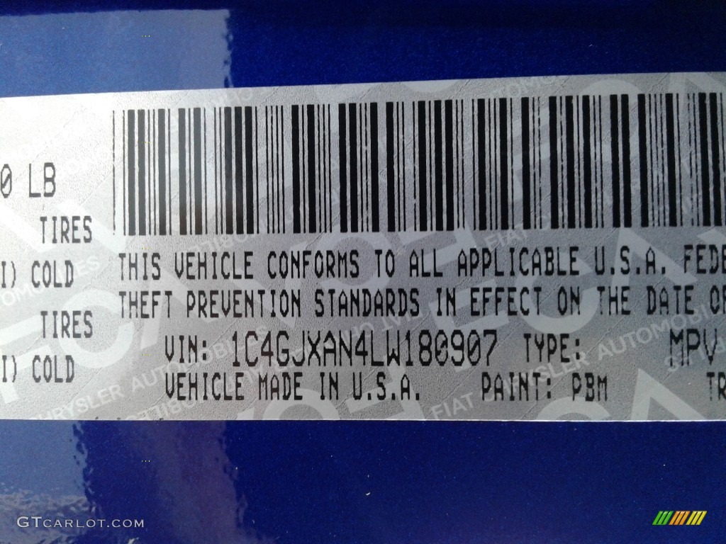 2020 Wrangler Color Code PBM for Ocean Blue Metallic Photo #135935359