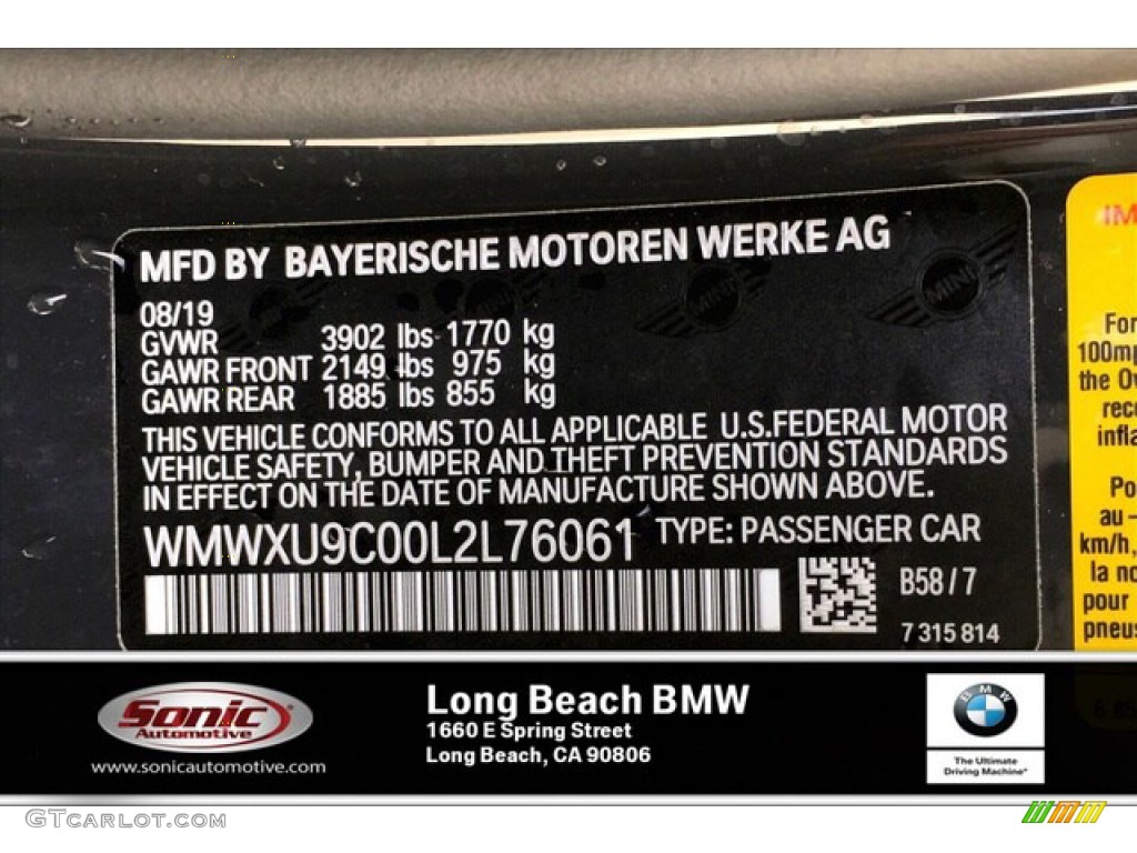 2020 Hardtop Color Code B58 for Thunder Gray Metallic Photo #135935515