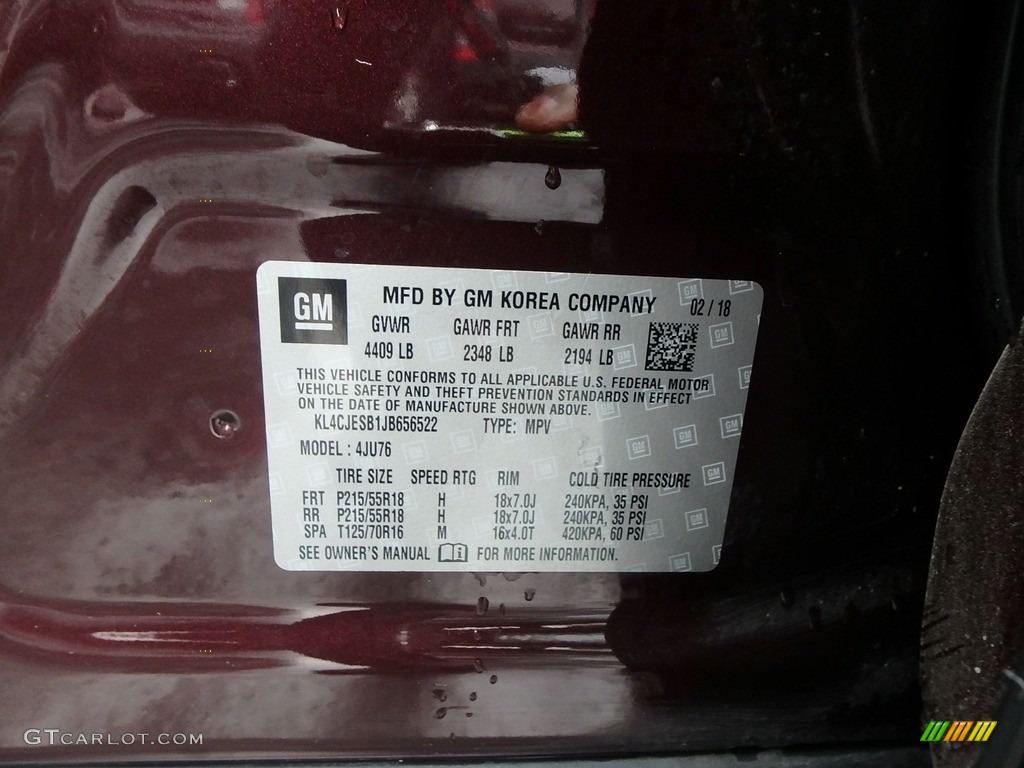 2018 Encore Preferred AWD - Black Cherry Metallic / Ebony photo #14