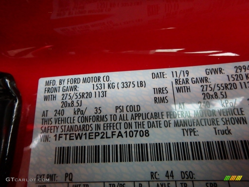 2020 F150 Color Code PQ for Race Red Photo #135940306