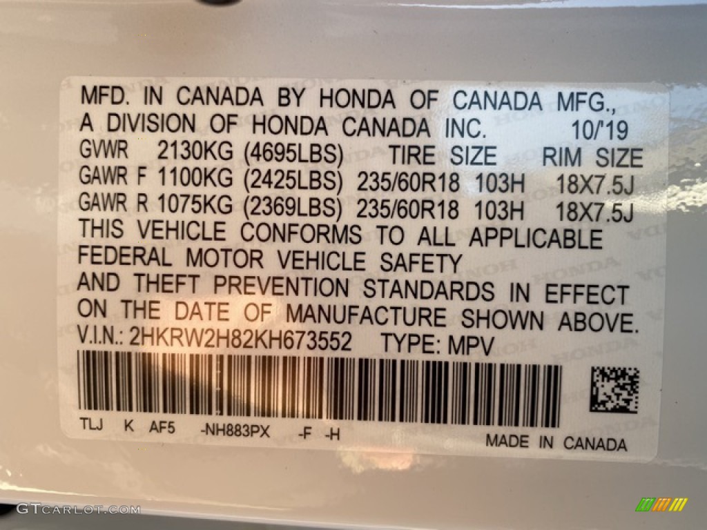 2019 CR-V EX-L AWD - Platinum White Pearl / Ivory photo #9