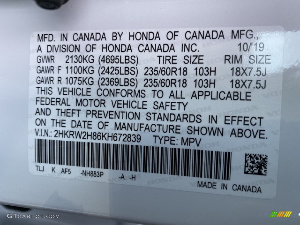 2019 CR-V EX-L AWD - Platinum White Pearl / Black photo #9