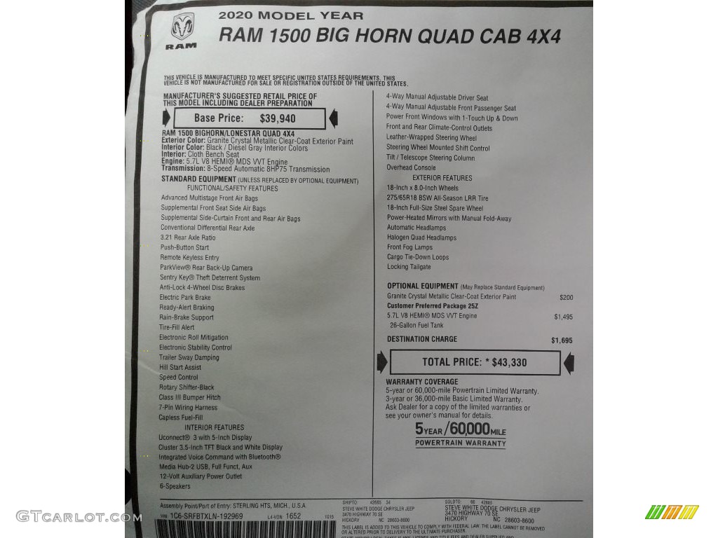 2020 1500 Big Horn Quad Cab 4x4 - Granite Crystal Metallic / Black/Diesel Gray photo #28