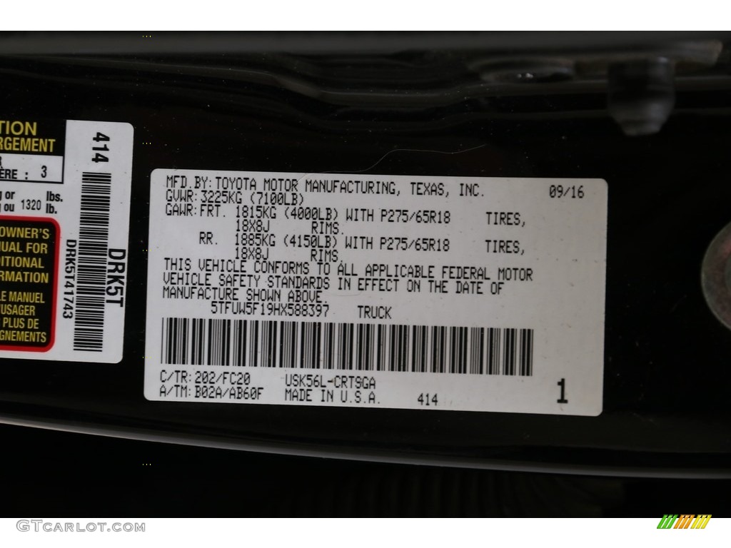 2017 Tundra Color Code 202 for Black Photo #135984368