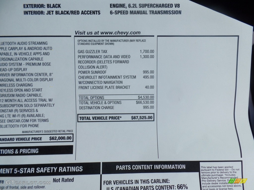 2020 Chevrolet Camaro ZL1 Coupe Window Sticker Photo #135987263