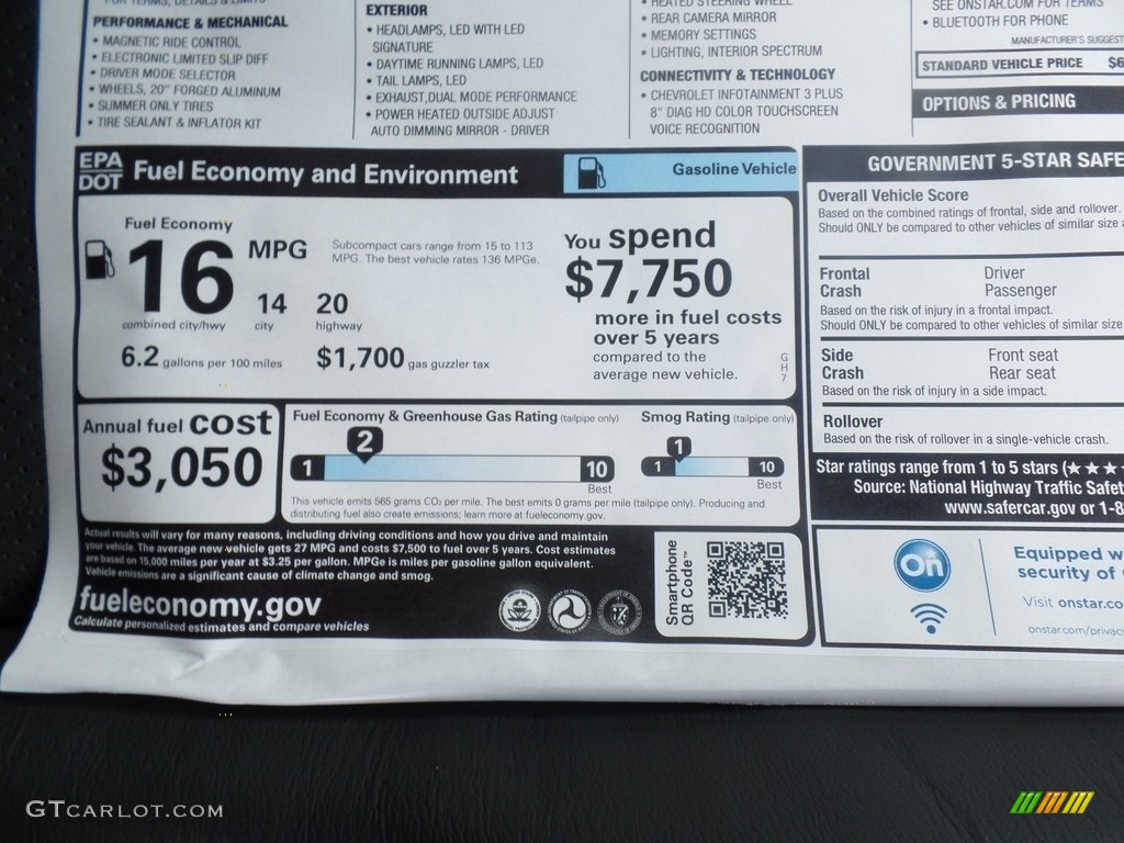 2020 Chevrolet Camaro ZL1 Coupe Window Sticker Photo #135987287